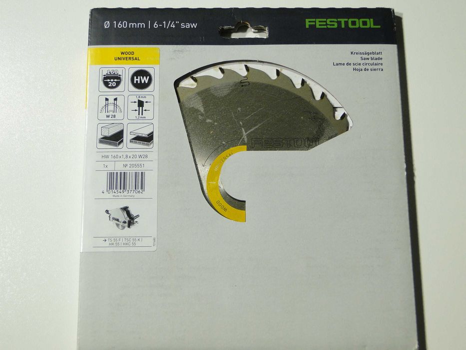 Festool 205551, Tarcza pilarska WOOD UNIVERSAL HW 160x1,8x20 W28, Nowa