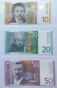 Banknoty - Jugosławia 10, 20, 50 Dinara.