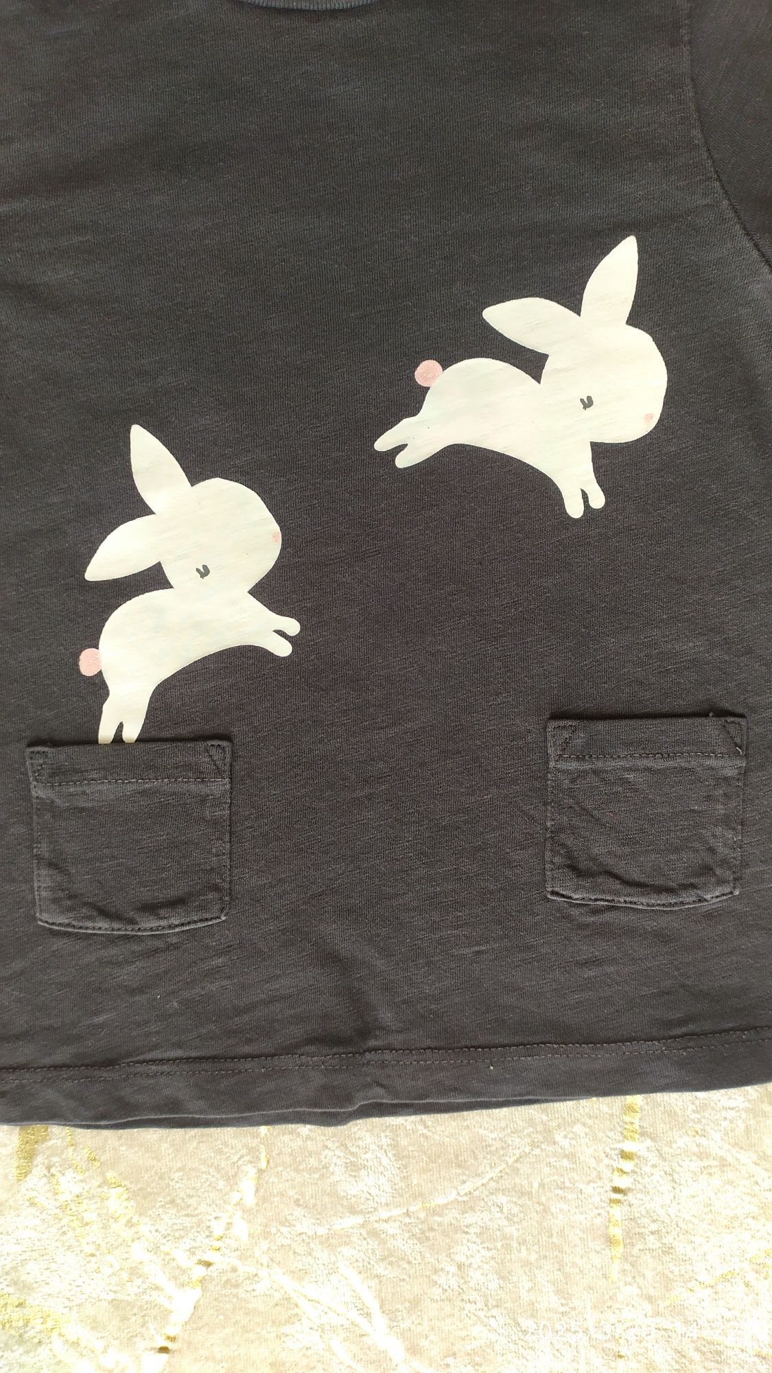 Bluzka czarna z króliczkami na długi rękaw, dziewczynka,r. 80, H&M