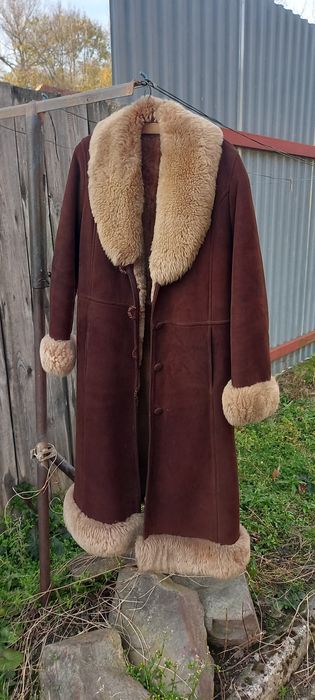 Kożuch damski długi brązowy M