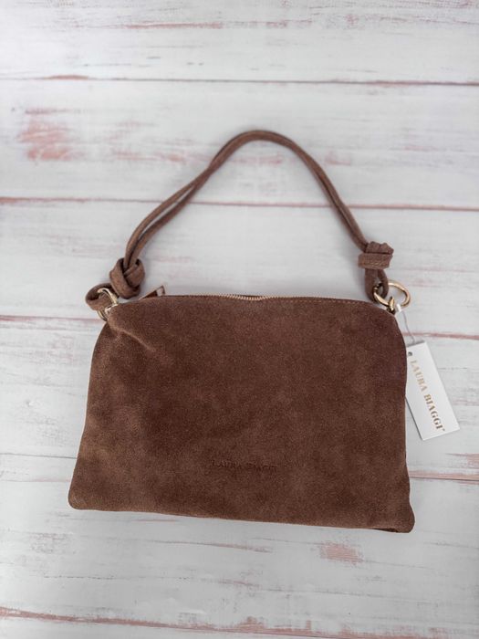 PIĘKNA brązowa zamszowa torebka Laura Biaggi Made In Italy 100% skóra