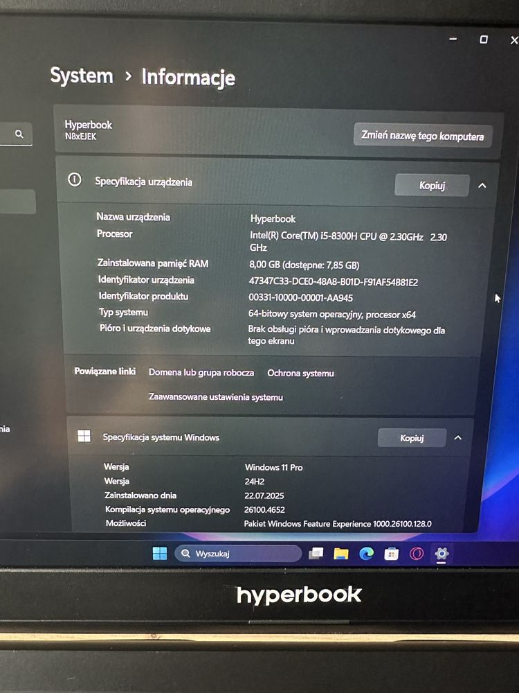Laptop Hyperbook N85S i5-8300H/8GB/1000 GTX1050