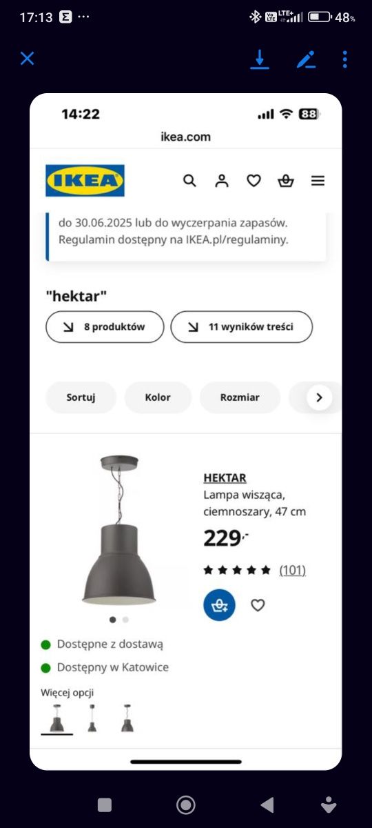 Sprzedam lampy i meble IKEA w stylu loftowym