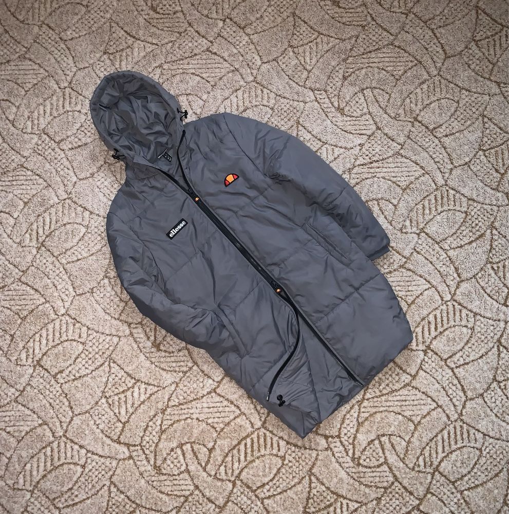 Ellesse 32 жіночий сірий довгий пуховик куртка зимова дутий