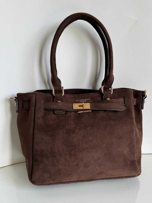 Torba Flora&Co torebka shopper zamsz zamszowa eco brązowa czekoladowa