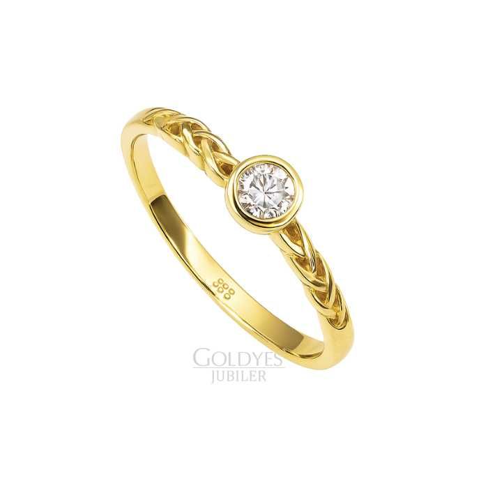 Złoty pierścionek z cyrkoniami próby złota 585