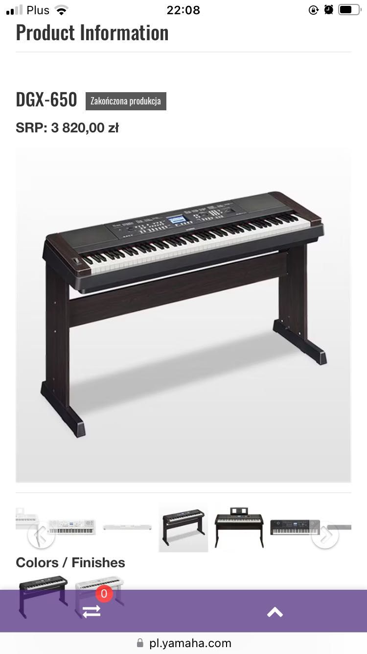 Pianino elektryczne Yamaha DGX-650B