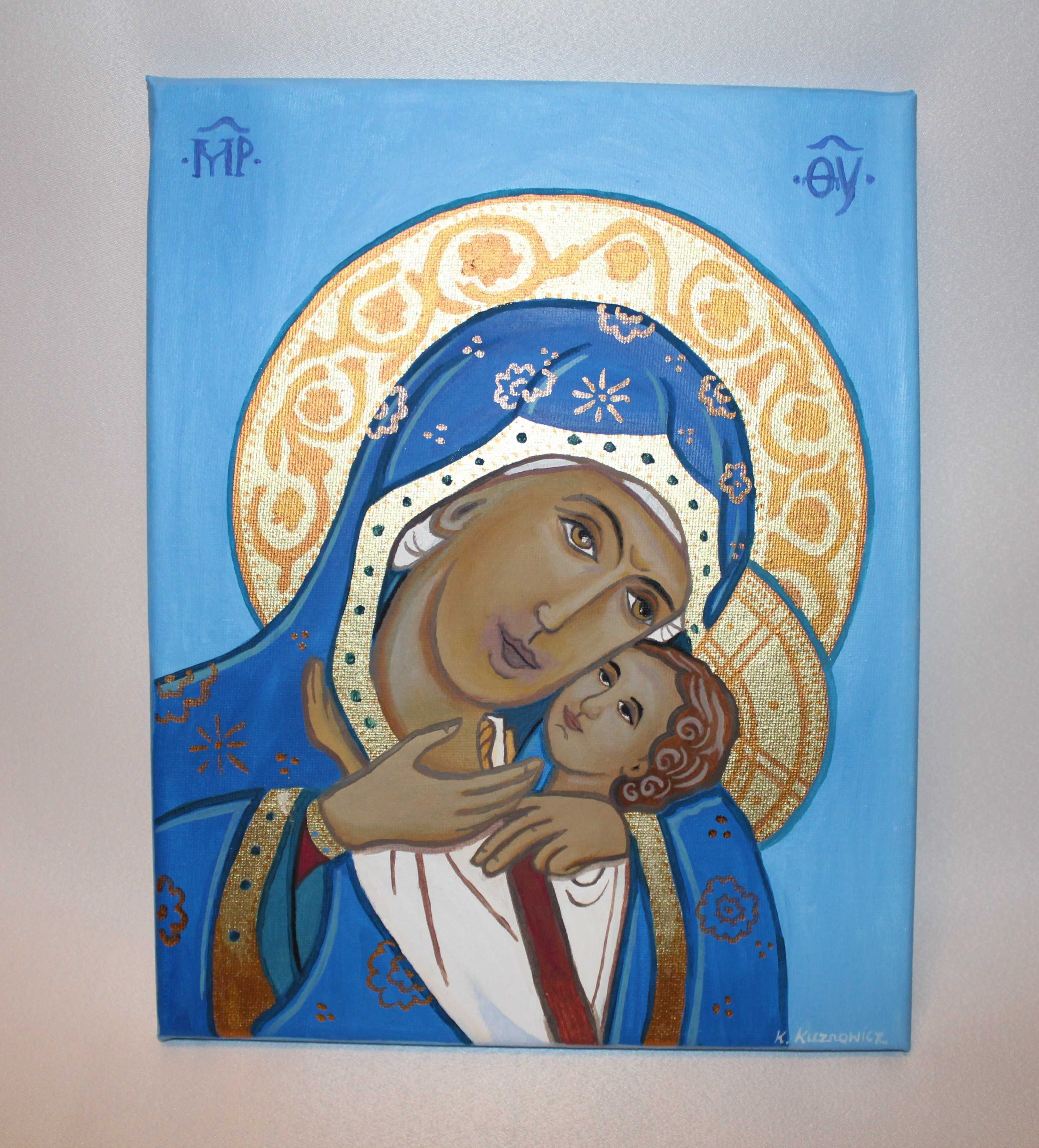 Obraz olejny Matka Boże z dzieciątkiem ikona / prezent ślub Komunia