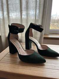 Туфлі на підборах смарагдові, 36 розмір, натуральні - ремінцями