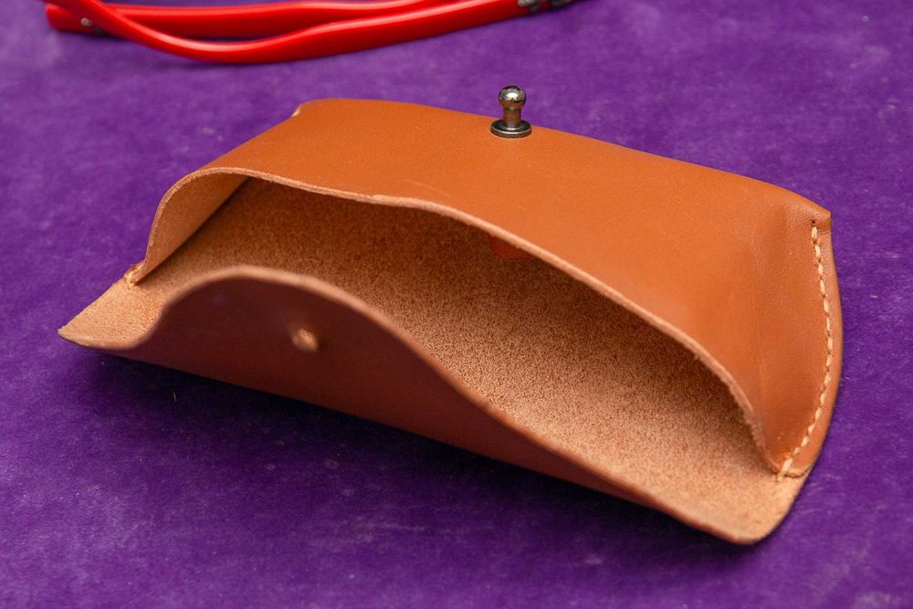 Чехол футляр для очков, кожа, ручная работа