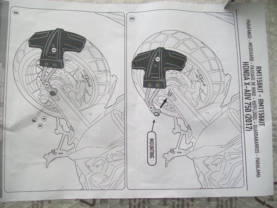 RM1156KIT Honda X-ADV 750 (17>19) mocowanie błotnika RM01, RM02