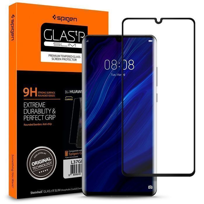 Szkło Hartowane Spigen Glas.tr Slim do Huawei P30 Pro, Czarne