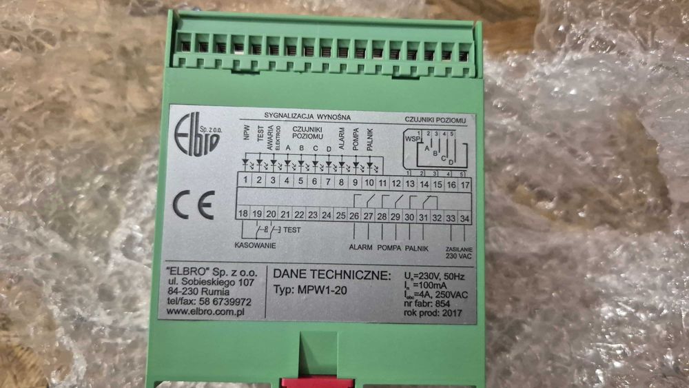 Obniżka ceny! Regulator poziomu Elbro MPW1 -20 kocioł parowy wodny UDT