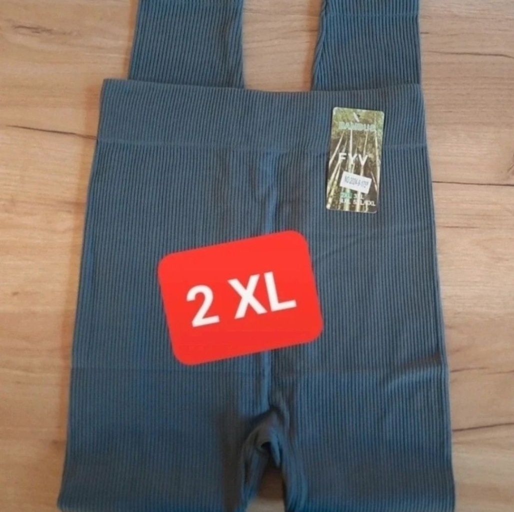 Nowe Leginsy 2 XL 44 szare popielate prążkowane bambus prążek wysoki s