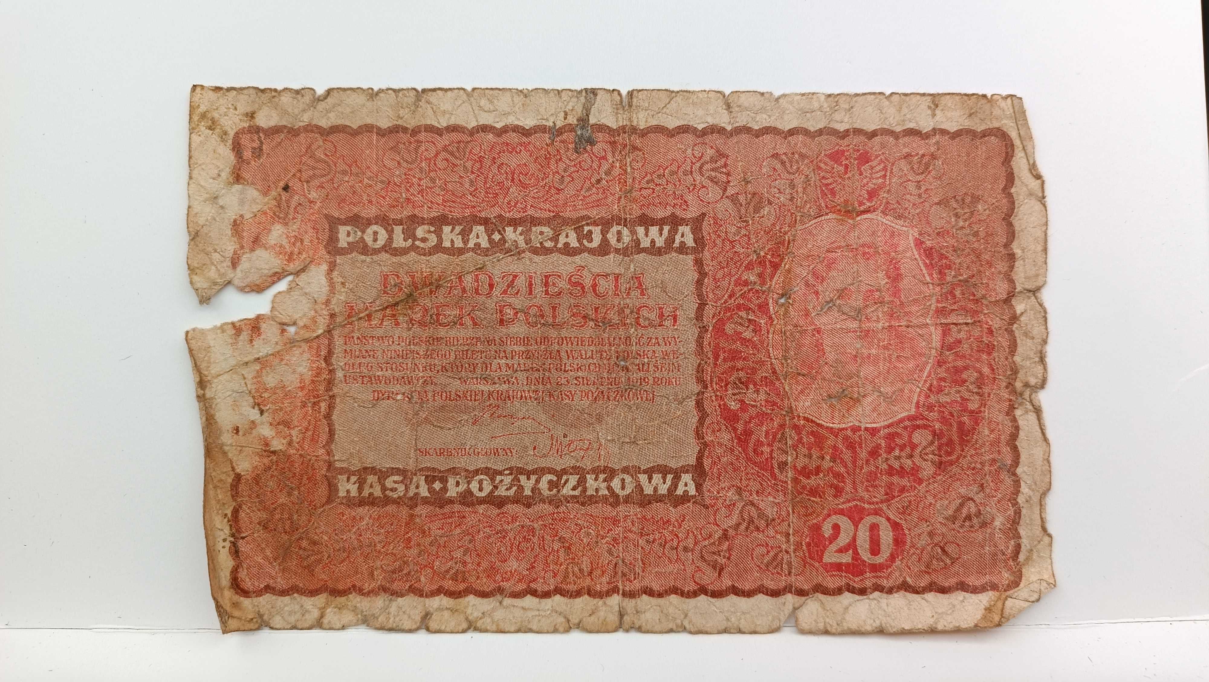 ZESTAW banknot 5, 10, 20, 100 marek polskich 1919 r, różny stan