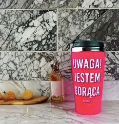 KUBEK TERMICZNY termos butelka "UWAGA JESTEM GORĄCA" gotowy prezent