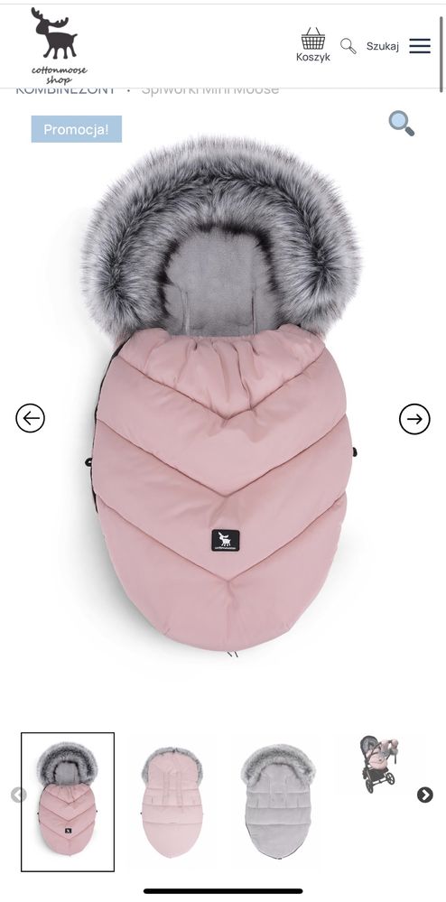 Śpiworek cottonmoose różowy plus mufka szara
