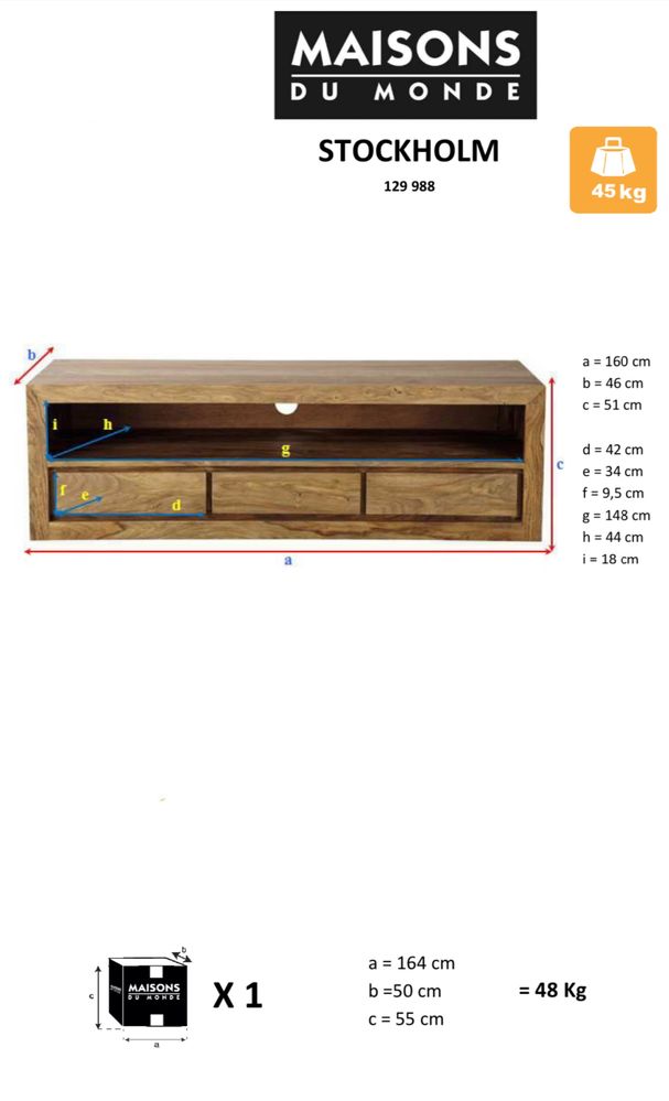 Móvel de TV com 3 gavetas de madeira - Maison du monde