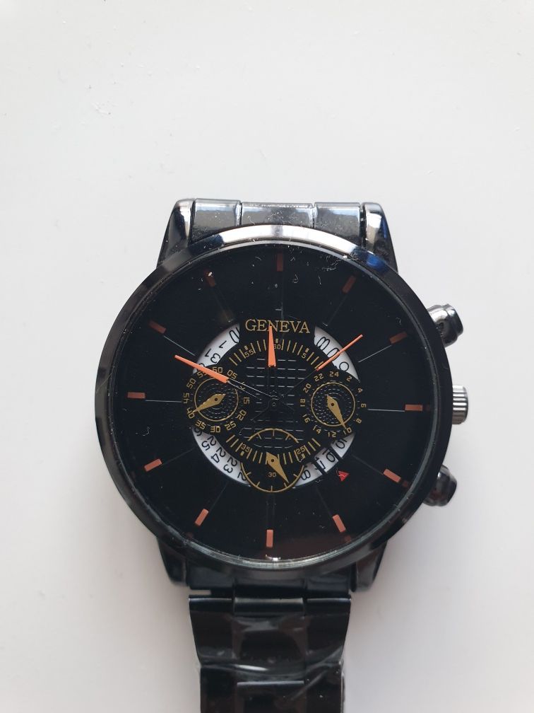 Zegarek męski bransoleta czarny Geneva klasyczny smartwatch analogowy