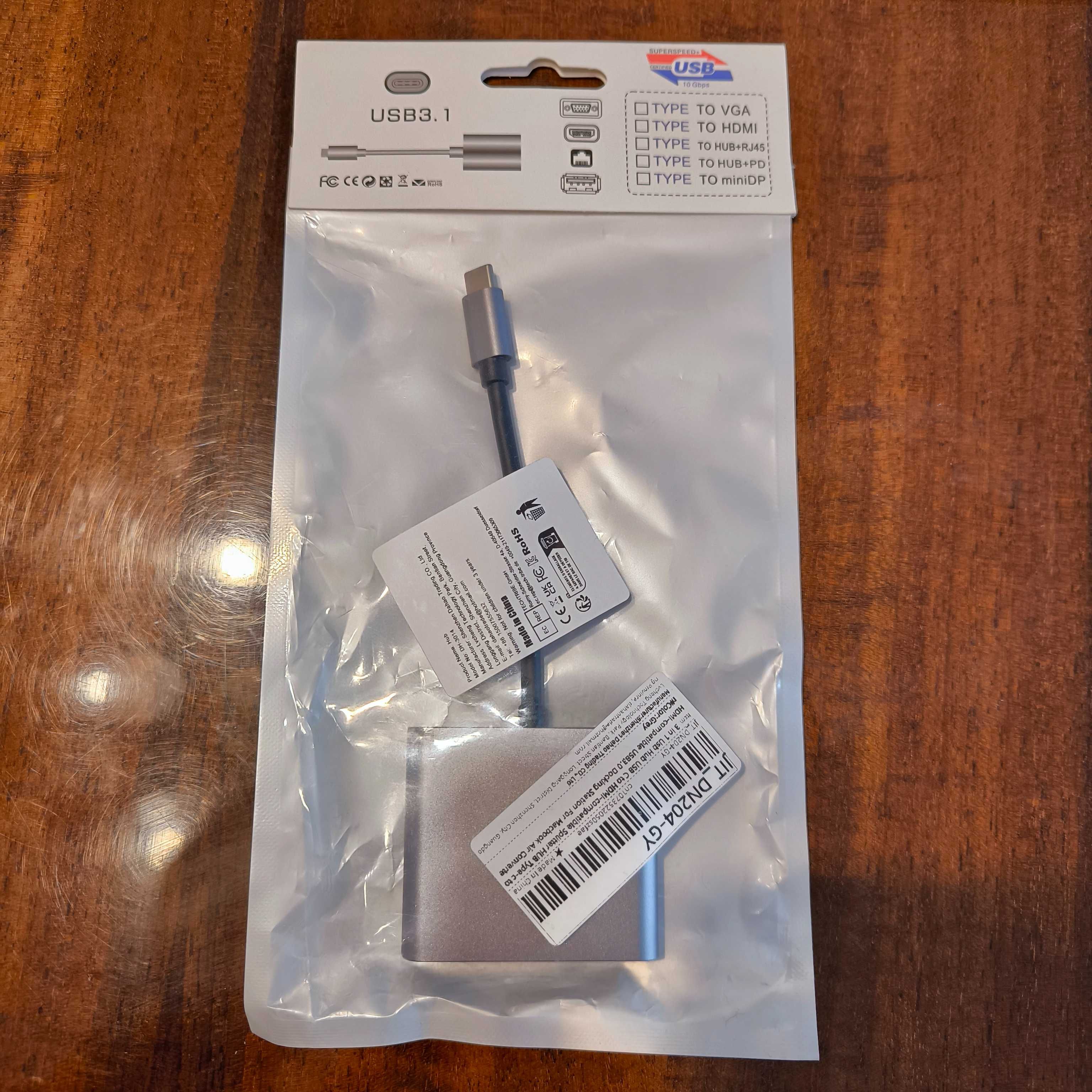 НОВЫЙ Переходник Разветвитель 3 в 1 Type-C к HDMI/Type-C/USB 3.0