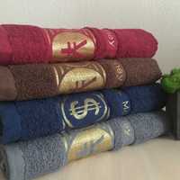 Ręcznik kąpielowy, frotte ze złotym haftem duży, bawełna 70x140 sm
