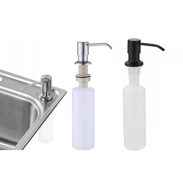 Dozownik do płynu mydła zlewu naczyń + butelka 350ml srebrny czarny