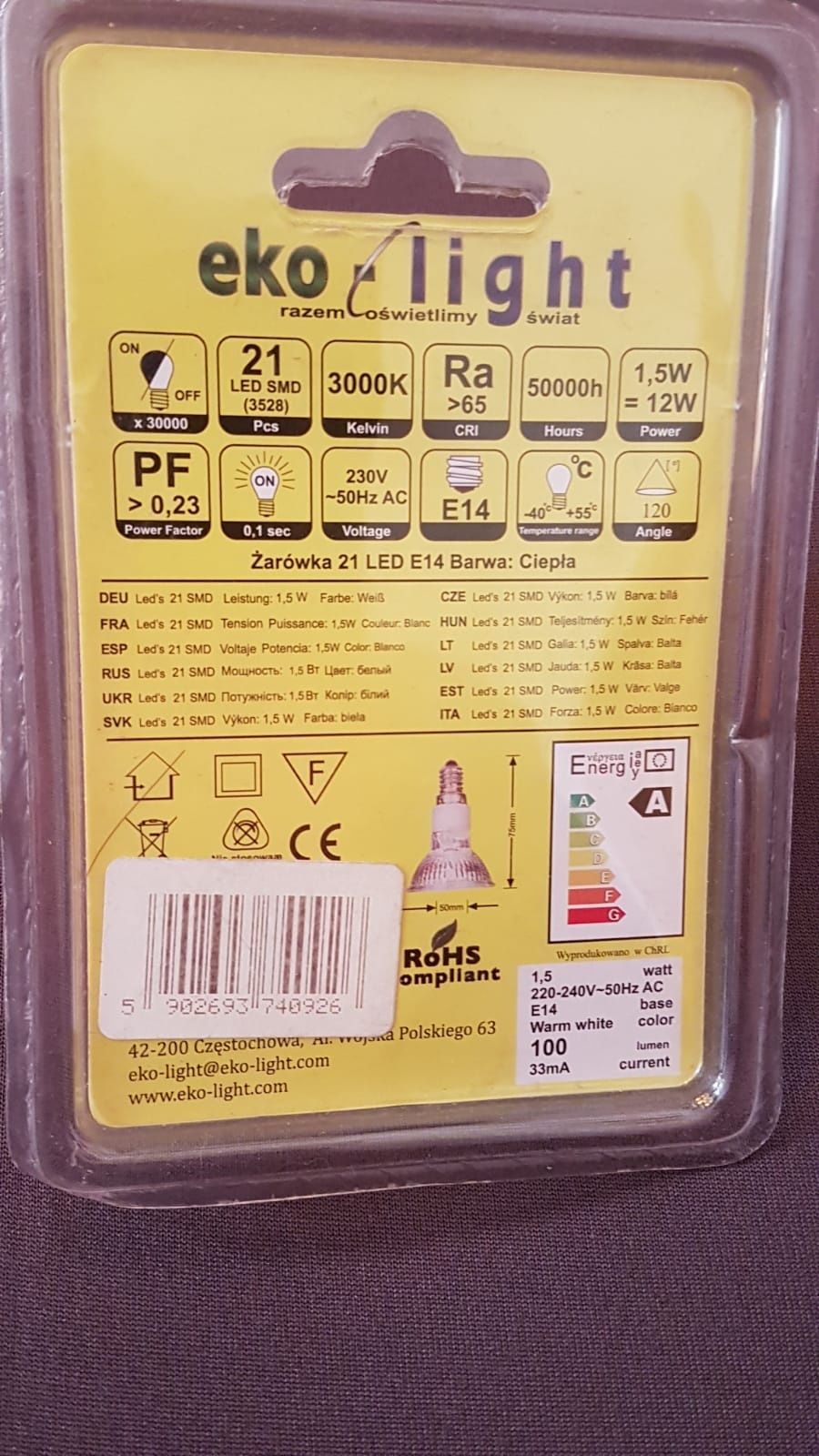 Żarówka Led E14 1,5W barwa ciepła