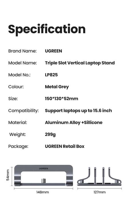 Підставка для ноутбука UGREEN Vertical Laptop Stand Triple slots