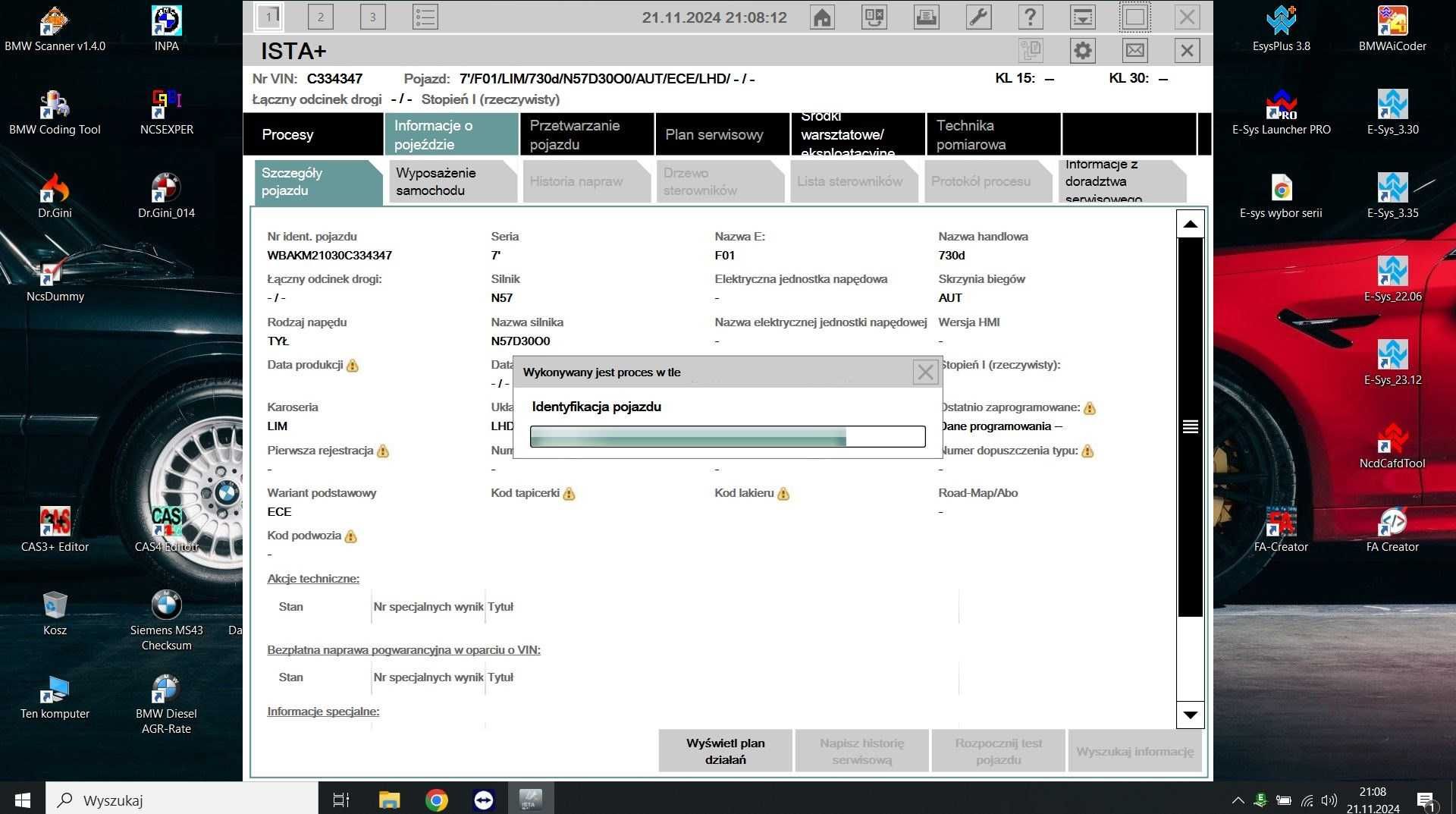 Laptop Diagnostyczny BMW Mini ISTA INPA ENET ICOM Esys K+D Can