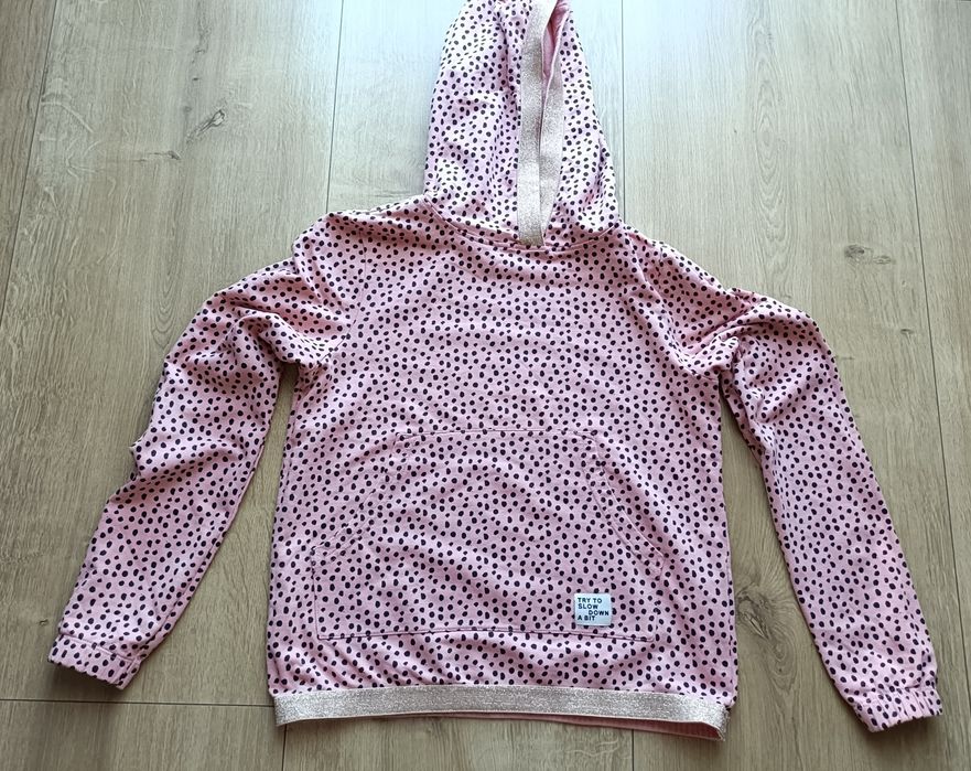 Coccodrillo bluza dziewczęca róż z kapturem złoto groszki rozm 158