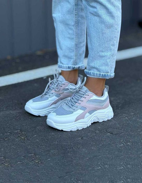 Жіночі кросівки Stilli (36-40) білі-рожеві сітка | кроссовки женские
