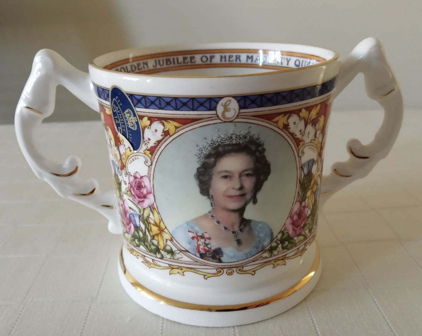 Jubileuszowy Aynsley Królowa Elżbieta Kolekcjonerski Kubek Porcelanowy