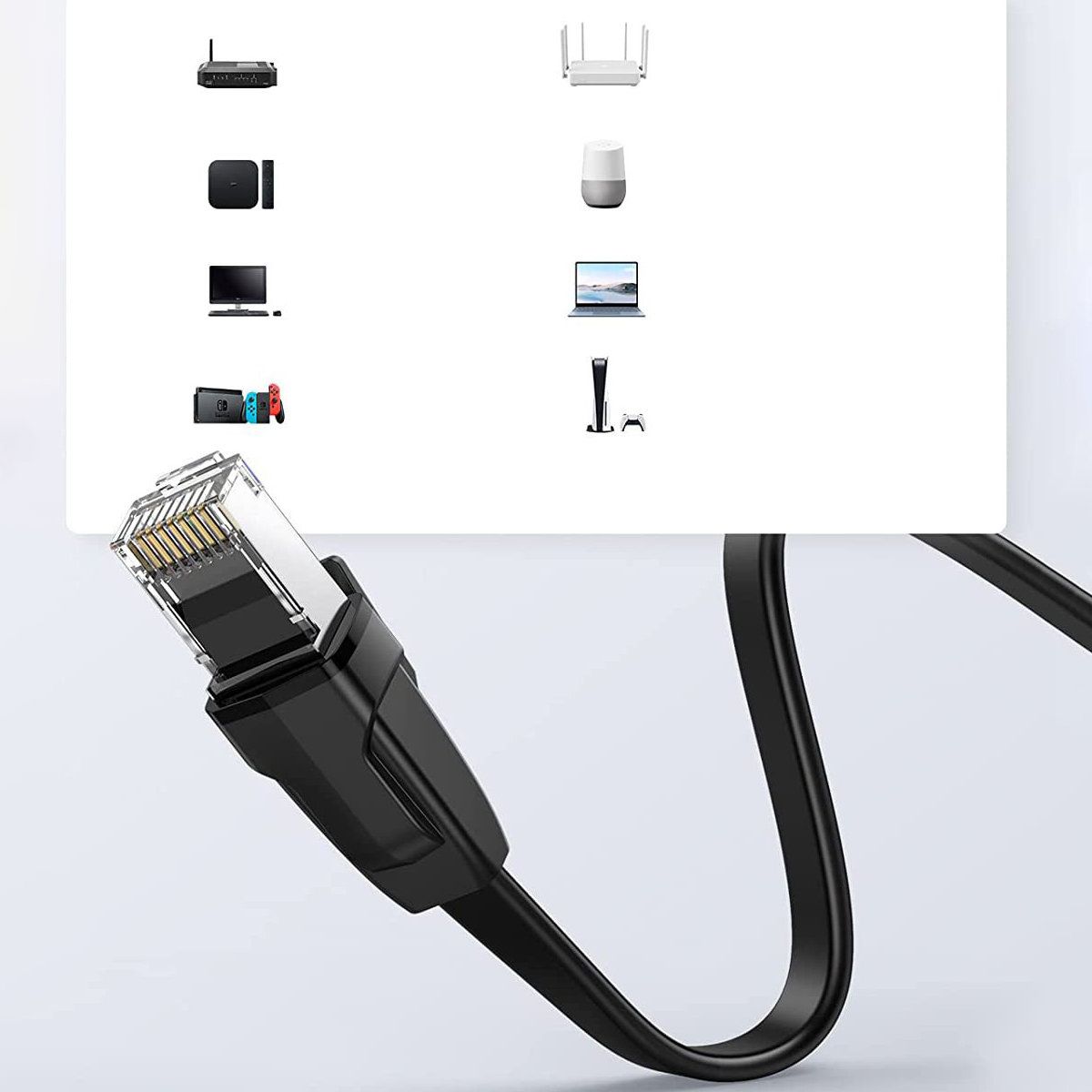 płaski kabel sieciowy patchcord lan rj45 ethernet cat. 6 3m czarny