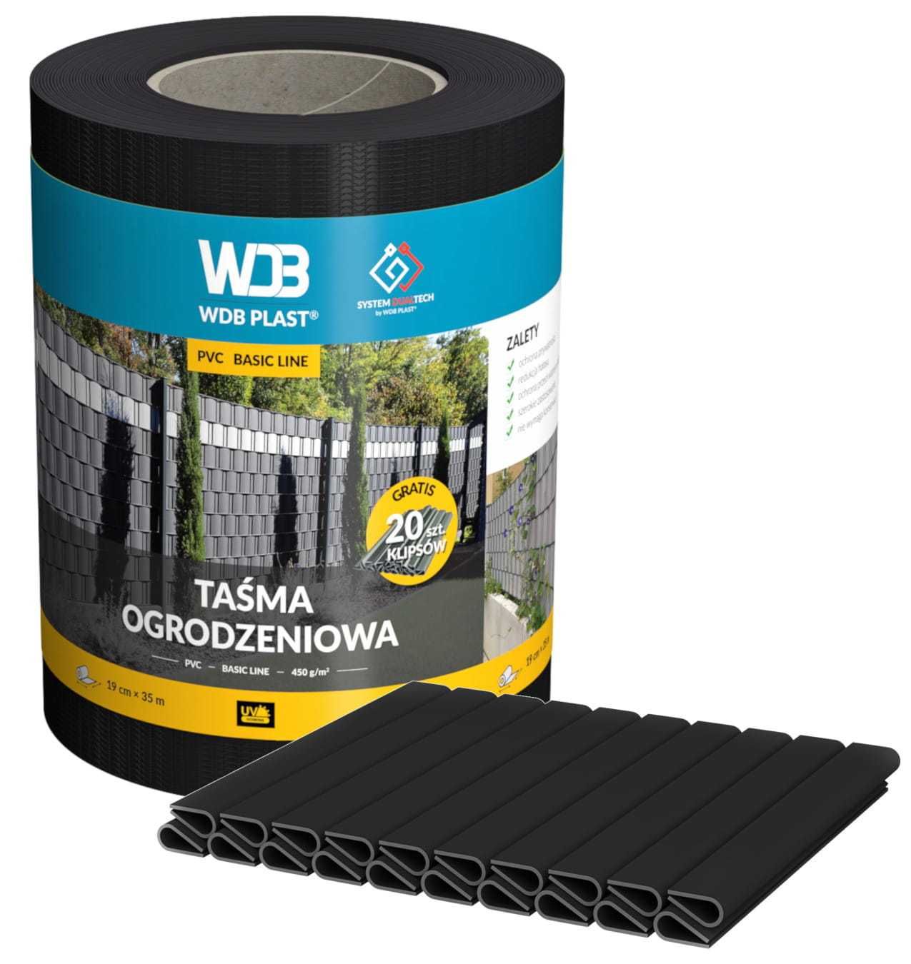 Taśma Ogrodzeniowa 19 CM X 35 M+20 klipsów gratis-6 kolorów WDB PLAST