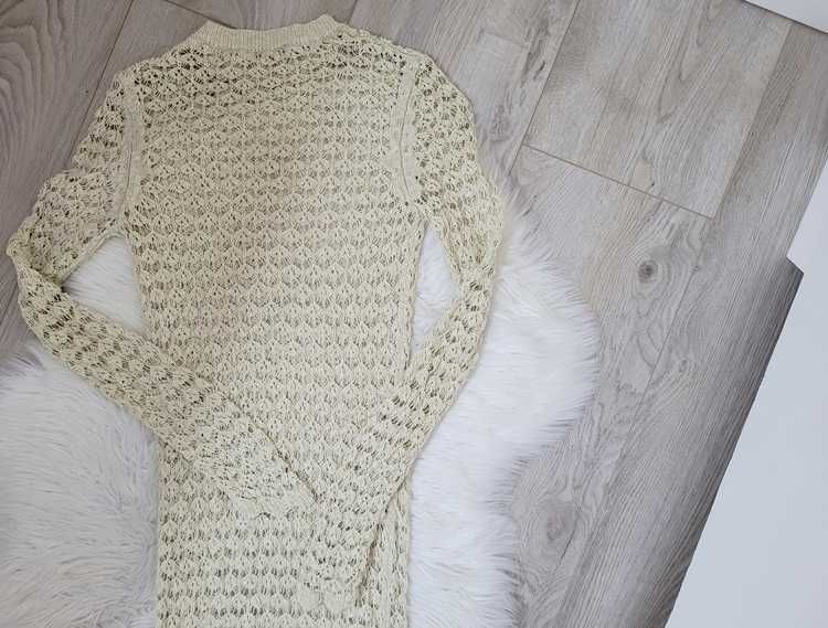 Beżowa, ażurowa, szydełkowa, letnia, długa / maxi sukienka, Zara, S 36