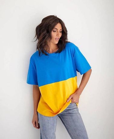 Хит продаж. Летняя свободная двухцветная футболка. 
Флаг Украины