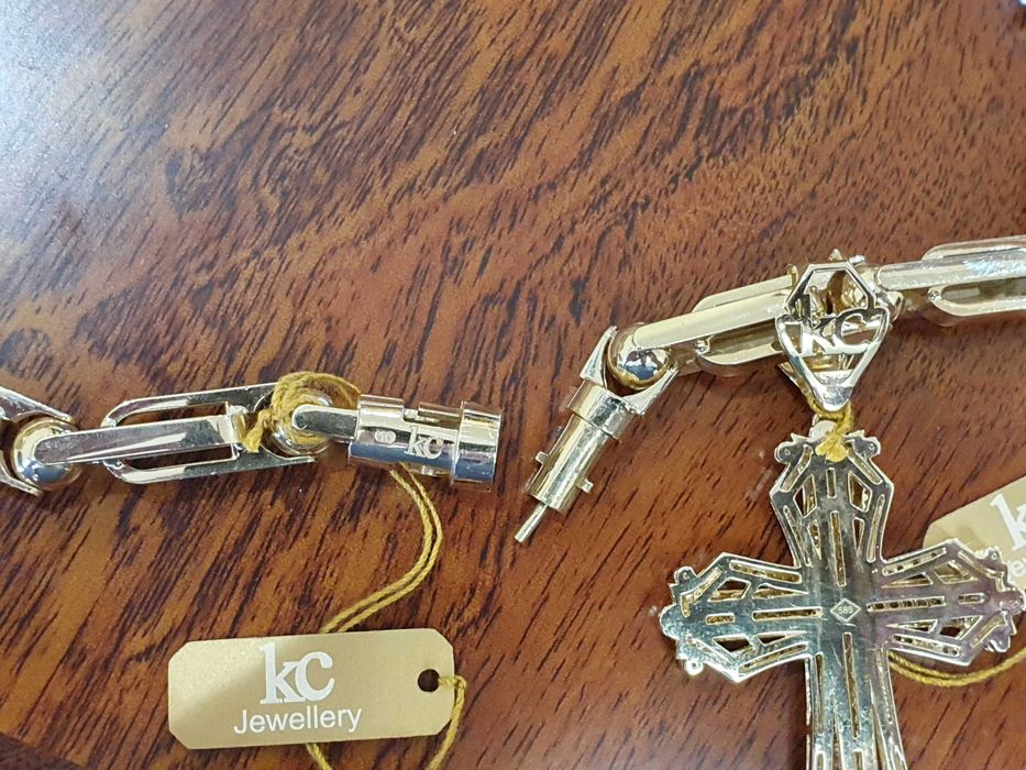 Złoty Łańcuch-125gr+KRZYŻ Z DIAMENTAMI-288 szt. - 1,95 ct.- próba 585.