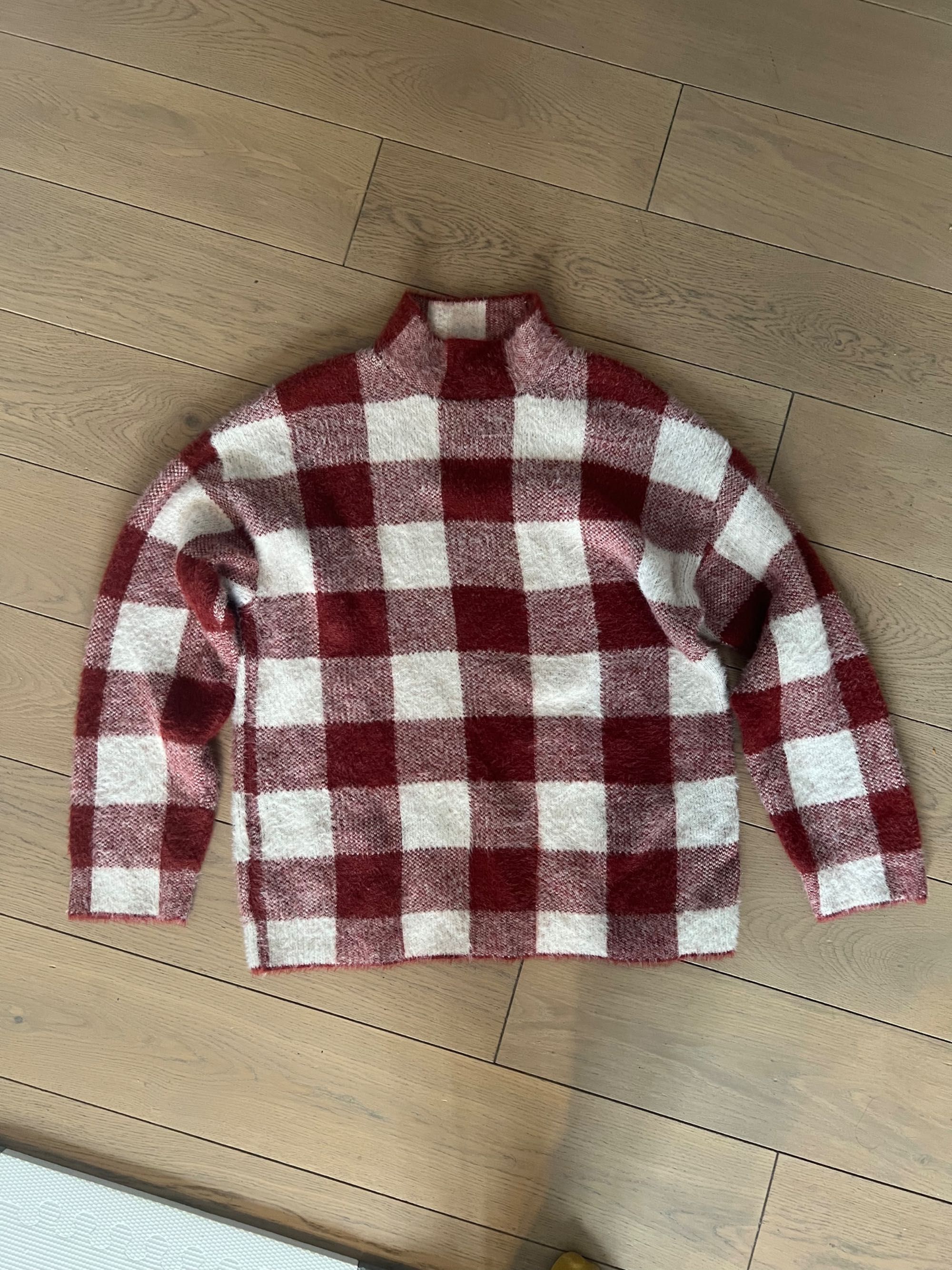 Sweter w biało czerwoną kratę Zara Kids oversize