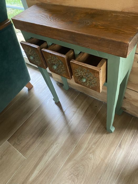 Konsola drewniana szafka vintage zielona boho