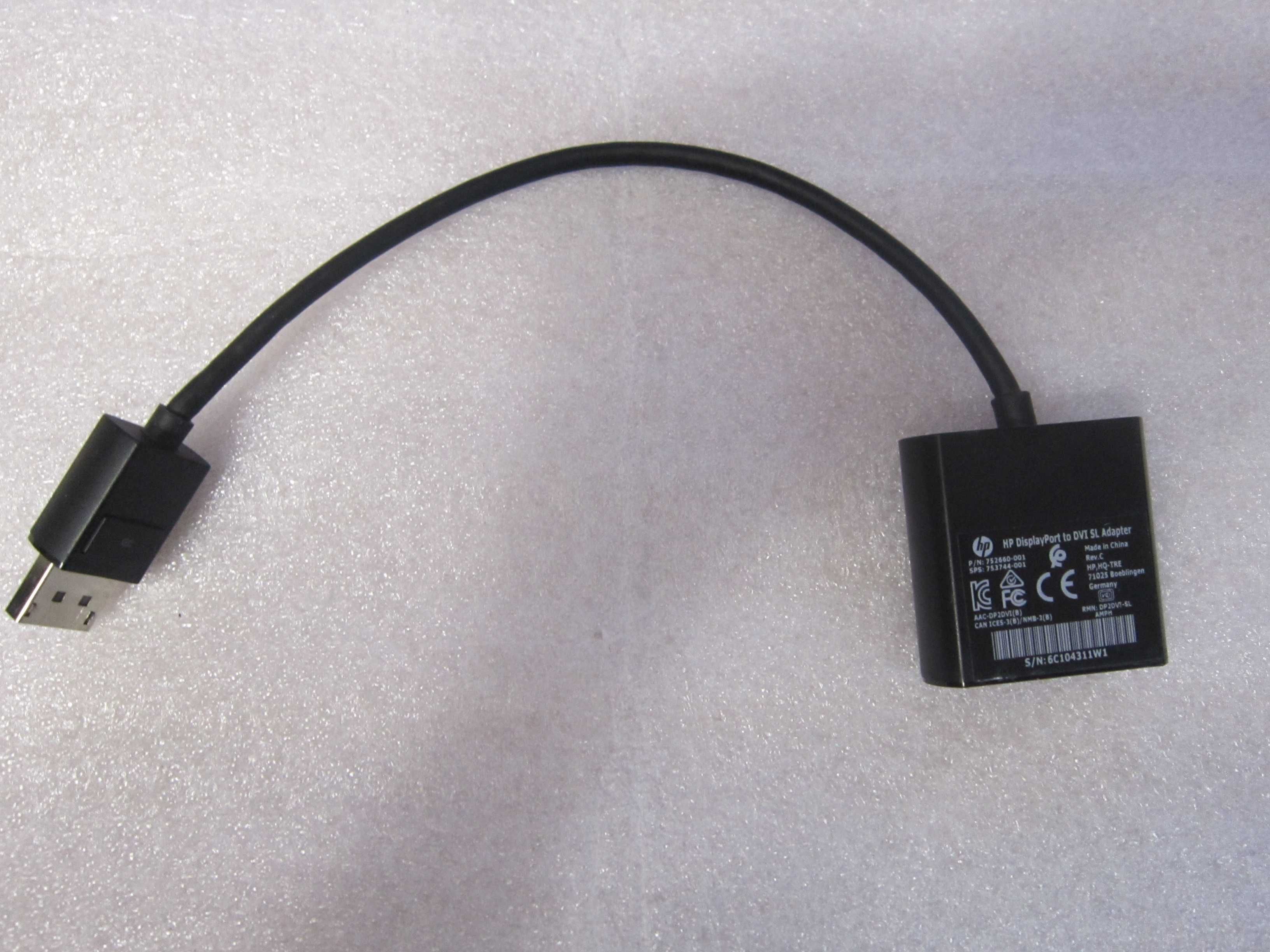 Konwerter przejściówka HP DisplayPort DP do DVI SL Adapter 752660