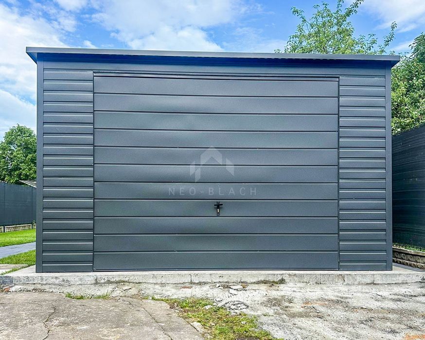 Garaż Blaszany 4X6M - Brama Uchylna - Drzwi Okno Antracyt Rynny Nb193
