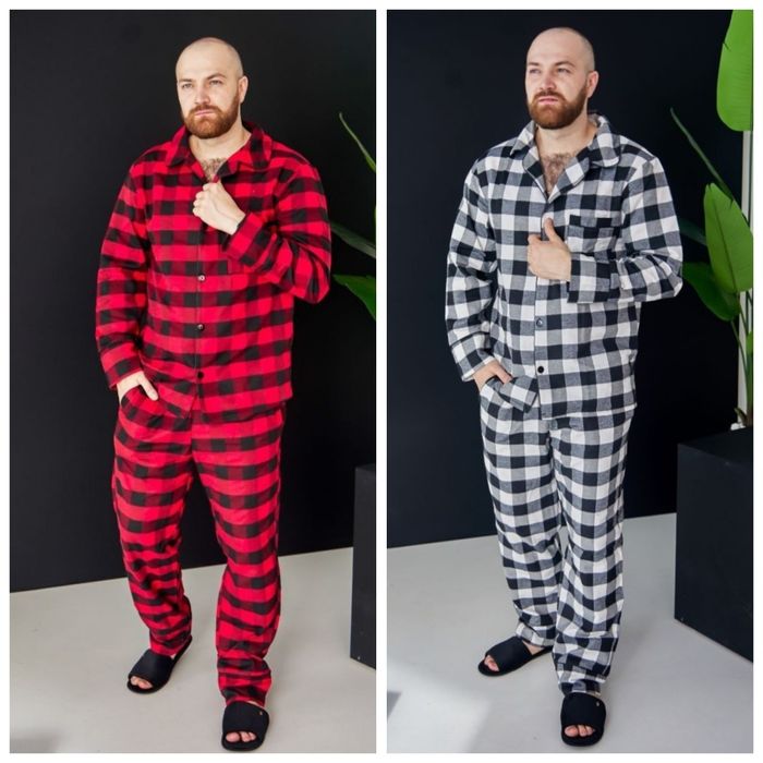 Теплий та комфортний фланелевий чоловічий піжамний комплект 2 кольори