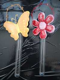 Żółty Motyl i Czerwony Kwiat Zestaw pięknych wiszących wazonów Unikat!