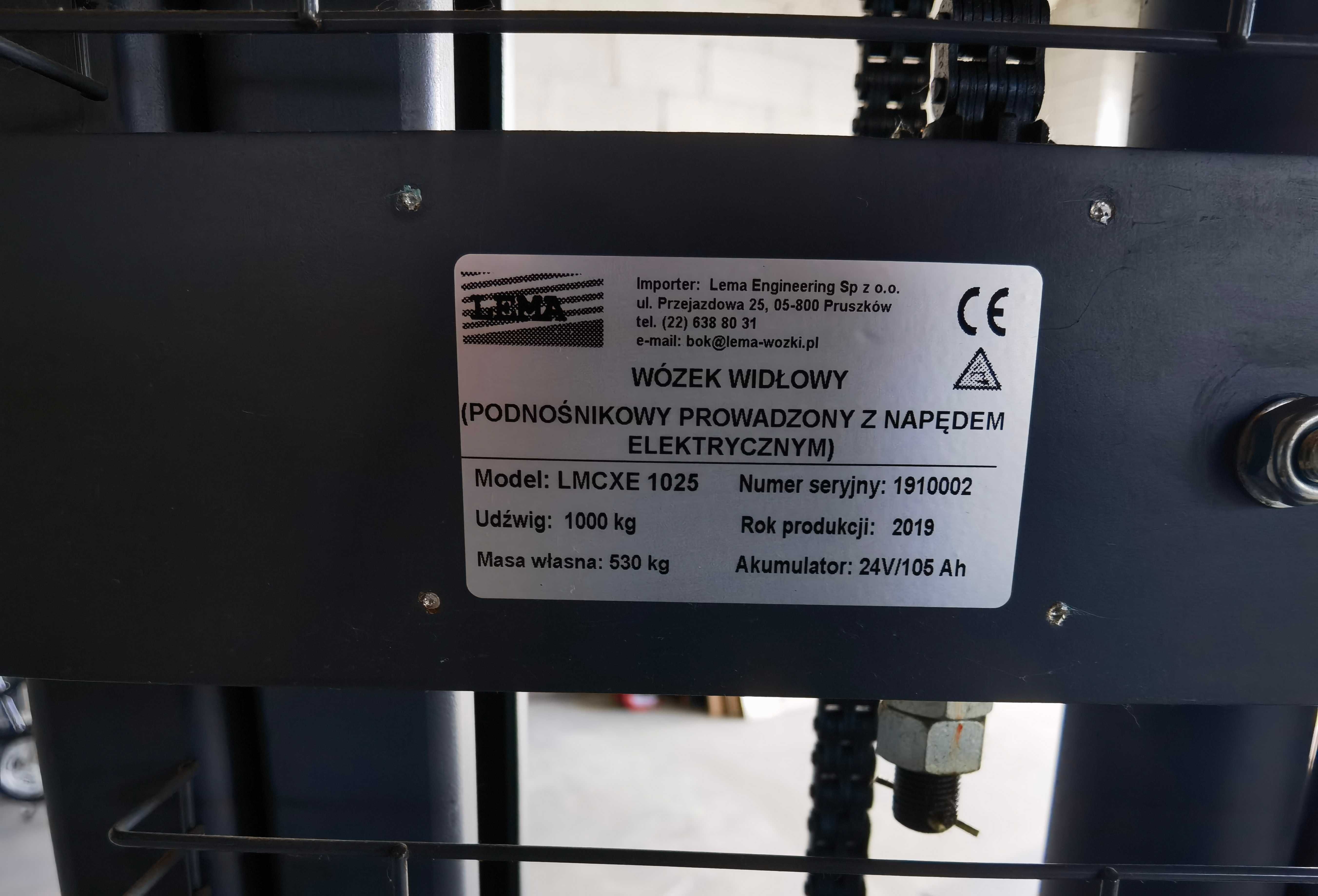 Wózek Elektryczny Podnośnikowy LMCXE 1025 udźwig 1000kg podn. 2500mm