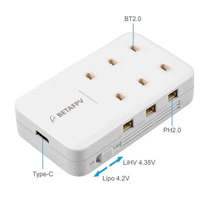 Зарядний пристрій BetaFPV з 6 портами BT2.0 та PH2.0 для 1S акум