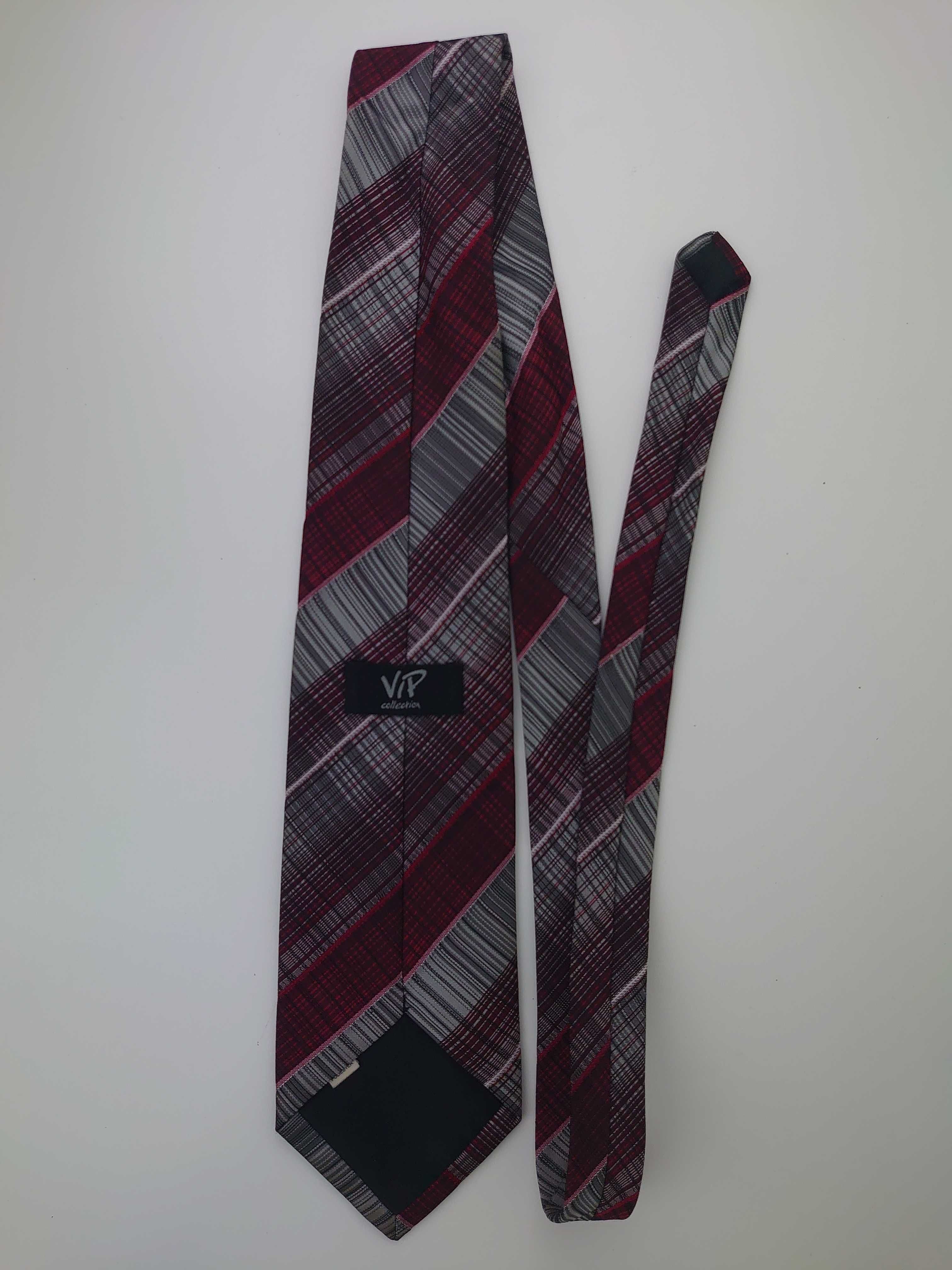 Krawat w ukośne bordowo-szare paski VIP collection