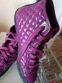 Sneakersy GEOX purpurowe lakierowane pikowane