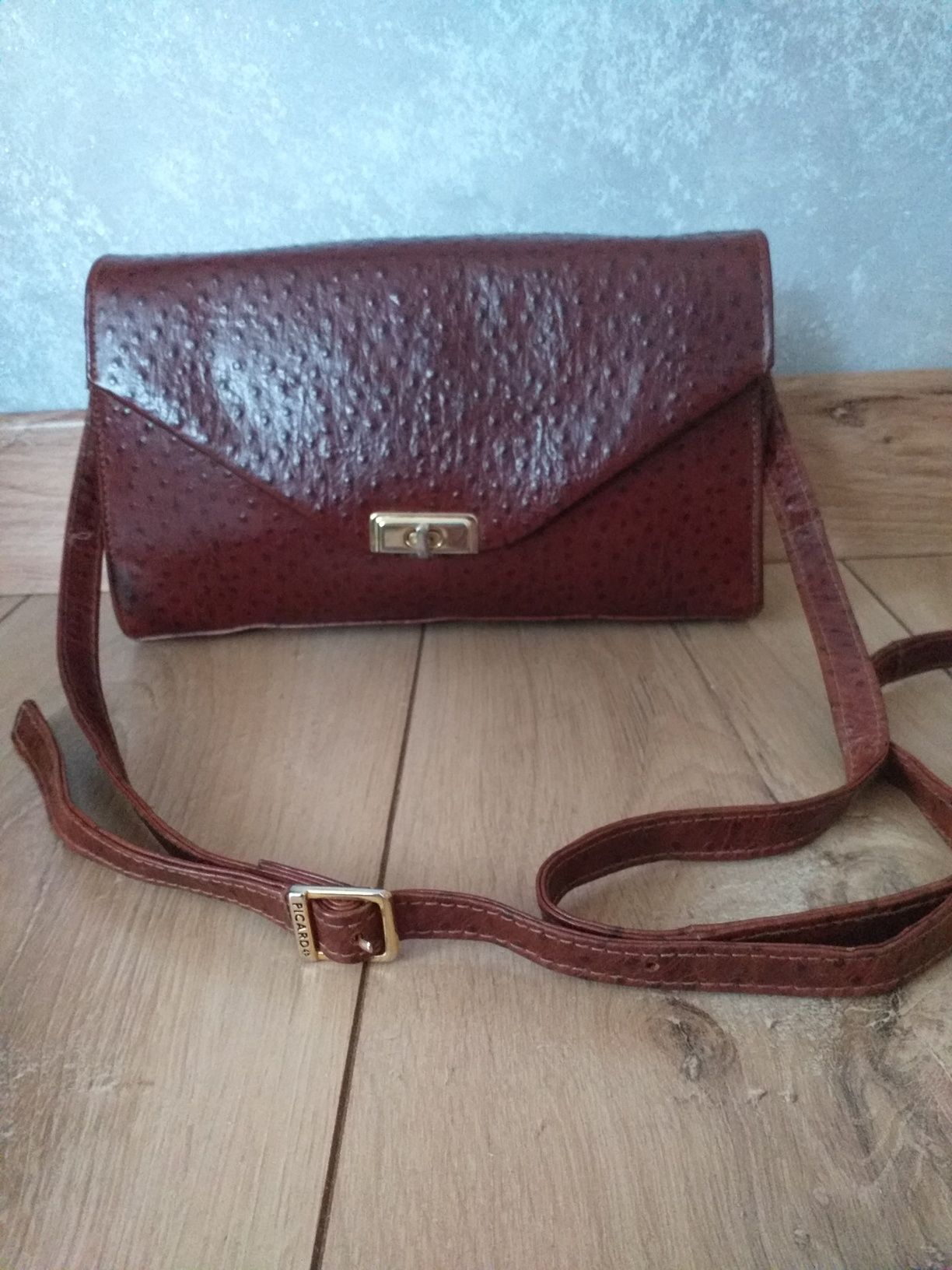 VINTAGE STRUŚ PICARD oryginalna skóra skórzana torebka crossbody mała