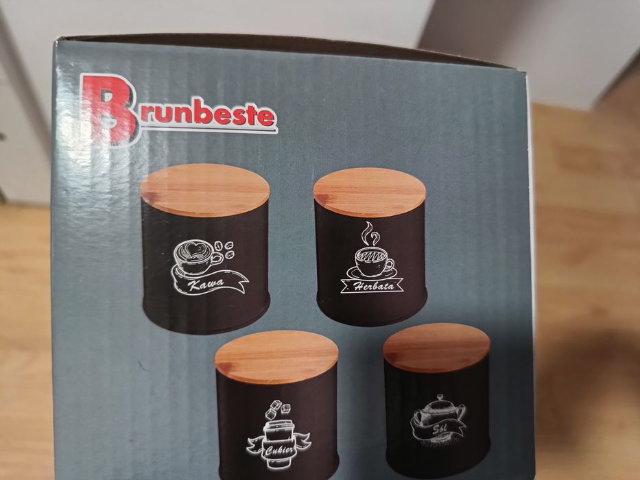 Nowy komplet pojemników na kawę herbatę cukier sól czarny mat