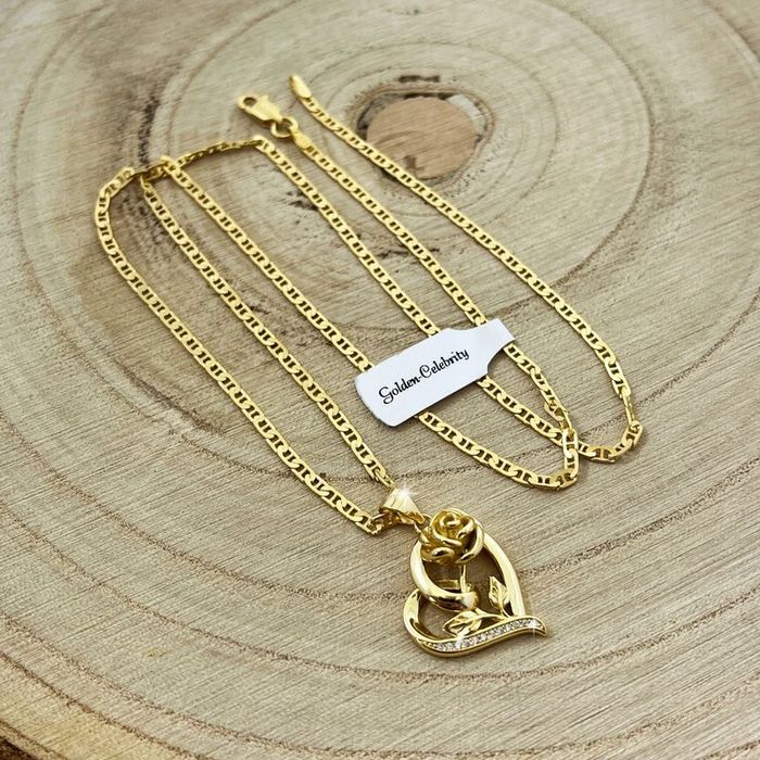 Ekskluzywny Damski Łańcuszek Gucci + Duże Serce Z Różą Srebro 925 Złot